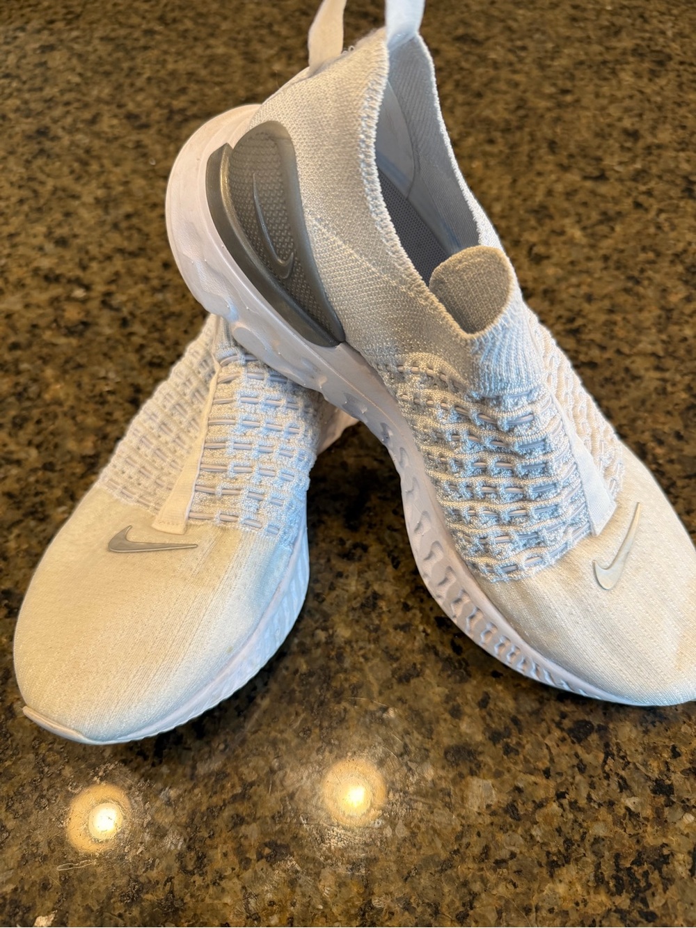 Nike Women’s White Slip-On Knit Athletic Shoes with Gray Swoosh